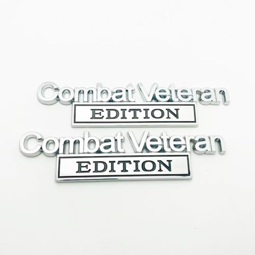 Image of Pair Set Combat Veteran Edition Emblem 3D Badge Raised Decals Exterior Truck Stickers Replacement for Universal Vehicle, SUV, Motorcycle, (Silver Black)