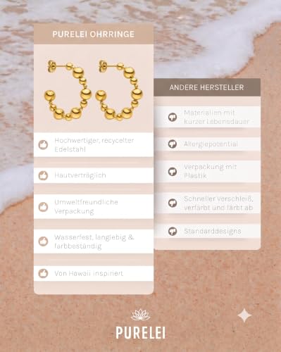 Purelei Terra Hoops Ohrringe – Edelstahl 18K vergoldet – Wasserfest – Runder Kugel-Look - Durchmesser 30 mm – Eleganter Schmuck für Damen – Ansicht 5