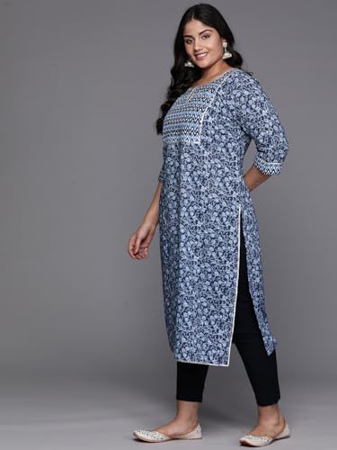 Image of Plus Size Yoke Design Cotton Straight Kurta