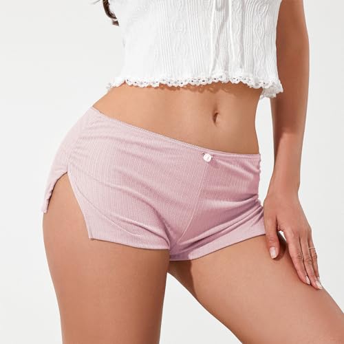 Image of KMBANGI Y2k Sexy Micro Shorts for Women Low Waist Side Slit Boyshort Slim Booty Shorts Lounge Pj Bottom Cute Sleepwear