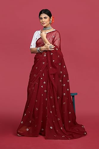 Image of Glory Sarees Women's Georgette Embroidery Saree With Blouse Piece (GLF721 Parent)