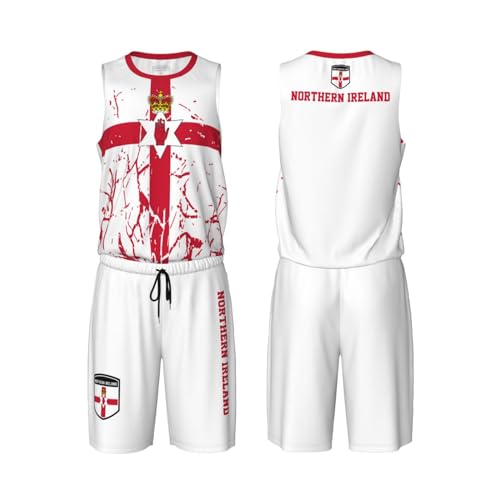 Northern Ireland Flag Grain (1) Basketball Jersey Uniform Suit for Men Women Adults Training Athletic Set