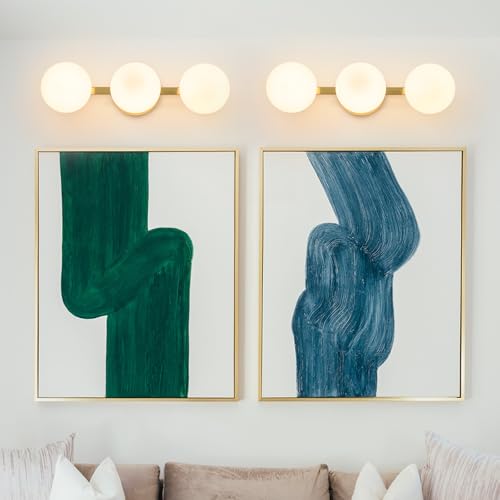 Image of Gold Globe Wall Sconce,Vanities Lights with 3 Milk Glass Shades | 6 inch Modern Spherical Vanity Sconces,Contemporary Small Brass Ball Lights Fixture for Entryway Bedside Bathroom,E26 Base