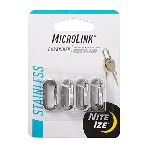 Nite Ize MicroLink Carabiner, Stainless Steel Mini Key Rings for Keys Fobs MultiTools and More, 4 Pack Cover