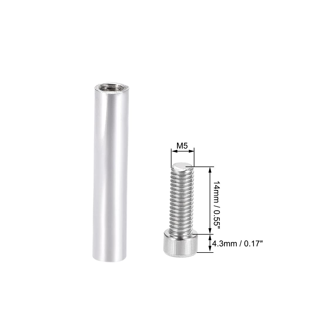 4 Entretoises Verre/acrylique 19x62mm - Support Fixation Panneaux Publicitaires - Inox
