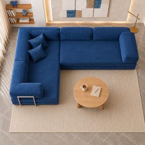 Image of Torque Vegas 5 Seater L Shape Sofa Cum Bed for Sleeping- Blue | Suede Fabric 5 Seater Sectional 3-in-1 Sofa Bed | Corner L Shaped Sofa Set for Living Room Office