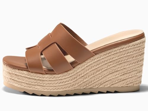 Coutgo Women's Wedge Sandals Platform Espadrille Heels Open Toe Strappy Slip On Casual Summer Slide Shoes4