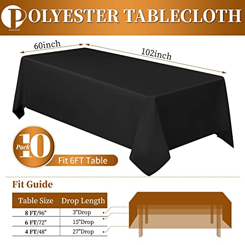 10 Pack Black Polyester Tablecloth For 6 Ft Rectangle Tables,60 X 102 Inch Polyester Fabric Black Table Cloth,Wrinkle Resistant Washable Table Cover For Wedding,Birthday,Party,Banquets Decorate #TOP1
