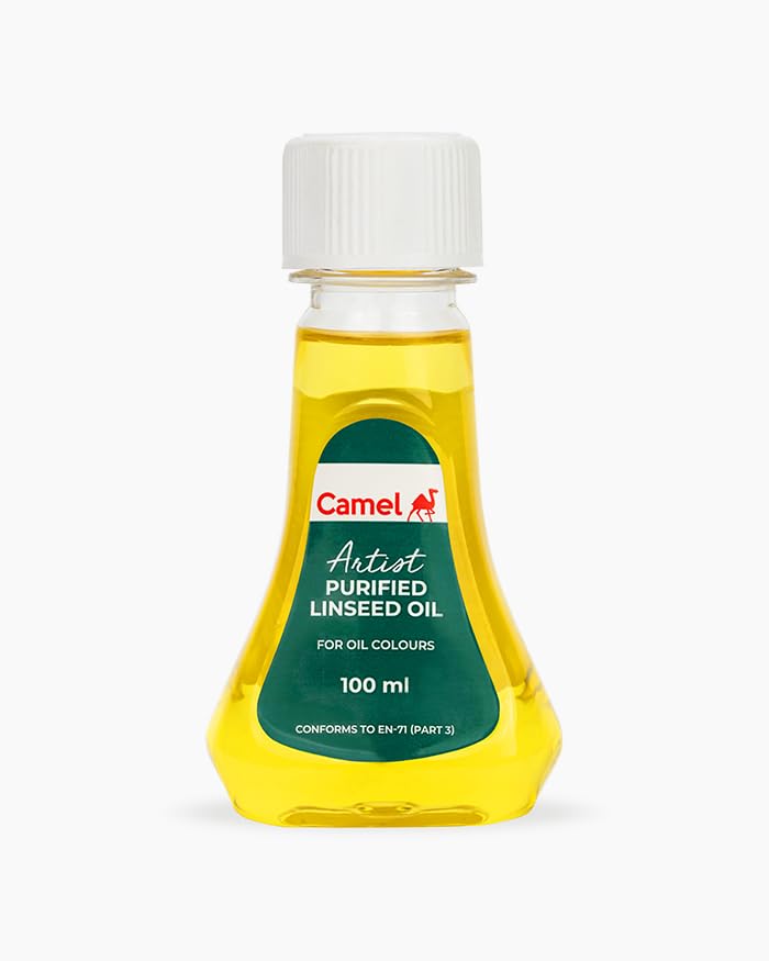 Image of Camel Purified Linseed Oil 100 ml | Painting Medium for Oil Colours | Improves Flow, Gloss & Drying Properties | Ideal for Artists & Oil Painting