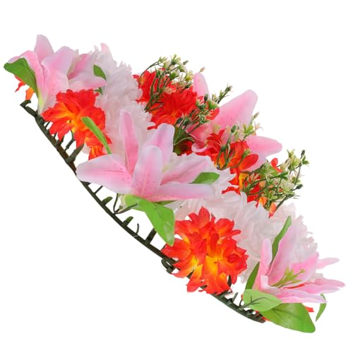 Veemoon Couronne Funéraire Artificielle Rose Clair de Lys Guirlande Commémorative pour Tombe Décoration Solide sans Entretien Couronne de Deuil Réaliste pour Cérémonie Funéraire