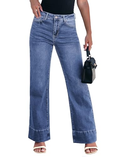 Luvamia Women's Blue High Waisted Wide Leg Western Jeans -