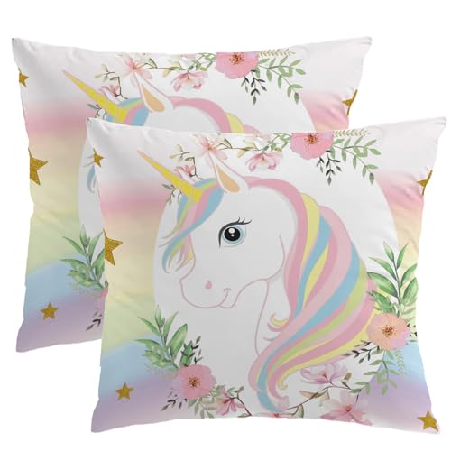 MUSOLEI Unicorn Pillow Cover,18x18 Pack of 2 Square Soft Unicorn Pillow Cases with Zipper Unicorn Nursery Decor Girl Bedroom Decor Unicorn Room Decor...