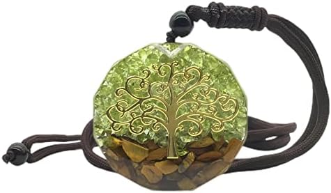 EDEN'S CALL Healing Tree of Life Orgonite Crystal Stone Pendant Necklace for Unisex 26.38" Adjustable Energy Sacred Geometry Tiger's Eye Necklace, Peridot