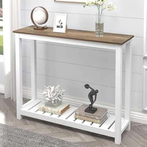 FOLUBAN Farmhouse Sofa Table, Rustic Vintage Console Table for Entryway, Living Room, Hallway, White Cover