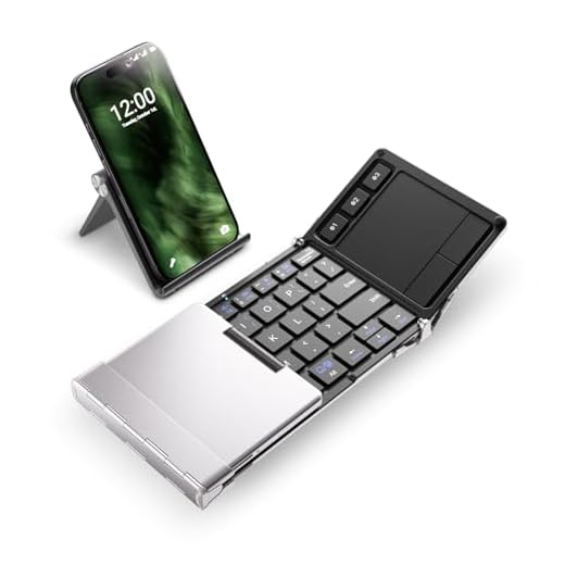 iClever Foldable Bluetooth Keyboard, BK08 Folding Keyboard with Touchpad, Aluminum Build, USB-C Charge, Travel Wireless Keyboard with Stand Holder for iPad, iPhone, Smartphone and Tablet