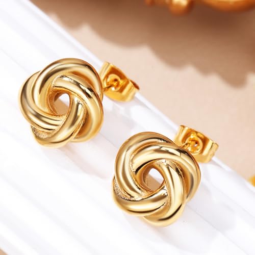 Warmhm 1 Paire Boucles Oreilles Nœud Chunky pour Femmes Boucles Oreilles Acier Inoxydable Doré Élégantes et Légères Parfaites pour Toutes Occasions et – vue 7