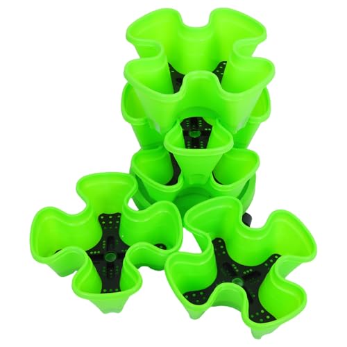 SUPVOX Fioriera Impilabile da Giardino a Torre Ruote Vaso per Fragole e Erbe Aromatiche in Plastica Resistente Set 5 1 Pezzi Verde per Coltivazione Verticale da Esterno e Interno