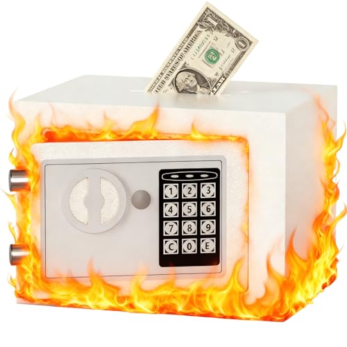 Grimtron Small Safe - (0.80 cu. ft.) Mini Money Box with Combination Lock for Kids, Medicine Box for Grandmother, Valentines Day Gifts for Men Women(Coin-operated(White))