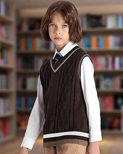 Image of JSTEX Boys Sweater Vest 100% Cotton Kids Uniform Vest V-Neck Sleeveless Knit Pullover for Boy Girls Toddler Size 4-14