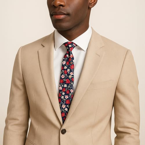 Image of Parquet Mens Floral Tie | Cotton Printed Skinny Necktie for Wedding | Spring & Summer