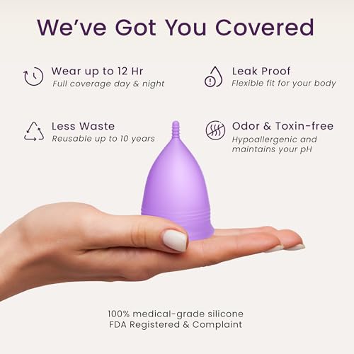 EcoBlossom Reusable Menstrual Cup Set - The Most Reliable Medical Grade Silicone Period Cups - Comfortably use for 12 Hours (Small & Large)