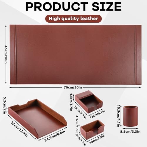 BORNERWHITE 5 Pcs Bonded Leather Desk Organizer Accessories Set 30 x 18 Inch Leather Desk Mat Protector Sticky Note Holder File Paper Tray Pen Cup Business Card Holder Workspace Decor for Women Men by Bornerwhite - Image 2