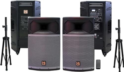 Mr. Dj USA PRO115BT & PRO115S PA DJ Active & Passive Speaker & Stands Professional PRO PA DJ 15â€ 2-Way Full-Range Active & Passive Loudspeaker
