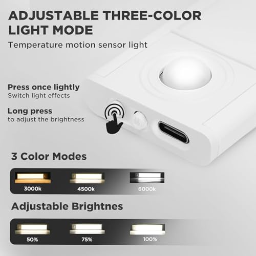 Image of Under Cabinet Lighting, 36 LED Rechargeable Battery Operated Motion Sensor Light Indoor, Wireless Under Counter Lights for Kitchen, Stairs (4, 8inch)