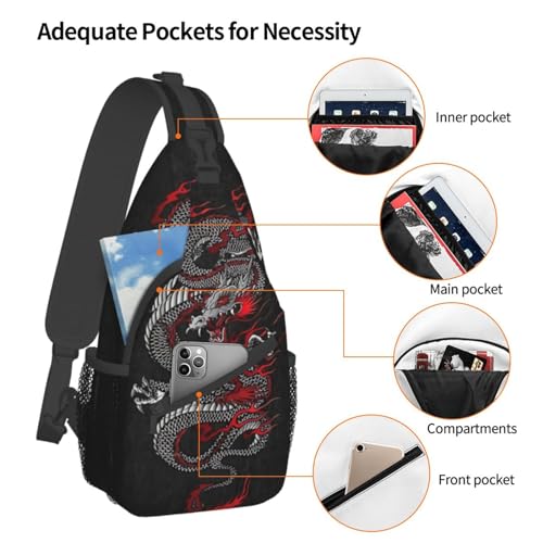 Cool Dragon Crossbody Bags for Women Men Red Dragon Sling Bag Backpack Casual Chest Bag with Adjustable Shoulder Strap4