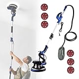 QFGain 23-cm-Trockenbauschleifer mit Selbstabsaugung, 5 Geschwindigkeitsstufen (800–2100 U/Min), 360° Drehbarer Schleifkopf für Unebene WäNde, Schattenfreie Doppel-Led-Beleuchtung Withhandle