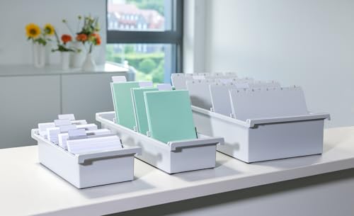 HAN Karteitrog DIN A5 hochformat, modernes Design für 1.300 Karten, inklusive 2 Stützplatten mit Sichtreitern, 955-0-1-11, lichtgrau