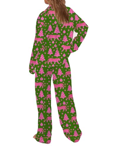 Image of SHESHOW Satin Pajamas Set for Women Set Long Sleeve Button Down Pjs Sets 2 Piece Loungewear Animal Sleepwear XS-XXL