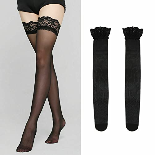 Vicsec Garter Belt & Stockings Sets Women Lace Suspenders Bowknot Decor Pantyhose For Thigh Highs With 4 Straps Double Layers Lace, Black #TOP4