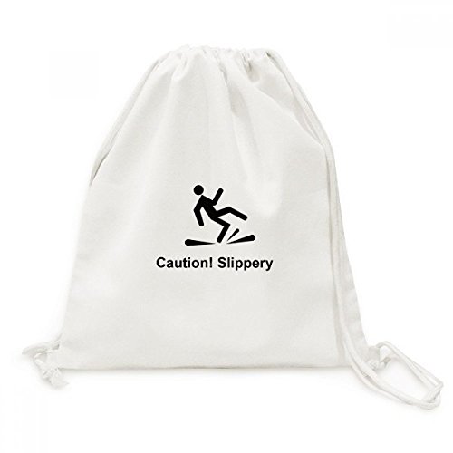 Sac cordon Attention Slippery en toile noire résistant pour éviter de s'encombrer