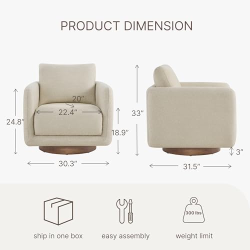 Image of Modern Swivel Accent Chair, 360 Rotating Round Barrel Armchair with Performance Fabric Upholstery for Living Room, Bedroom, Office, Reading Nook, Single,Oatmeal