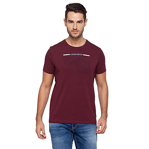 Image of Spykar Mens Cotton Wine Printed T-Shirt