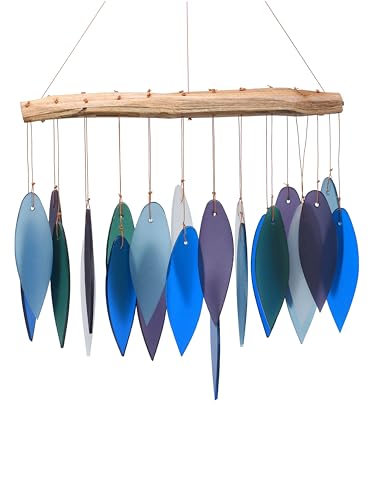 Blue Handworks Pacific Coast Glass Chime, Sandblasted Glass and Found