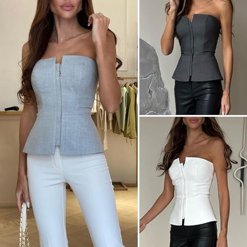 Solid Color Zipper Tops Tube Women's Sleeveless Adjustable Slim4