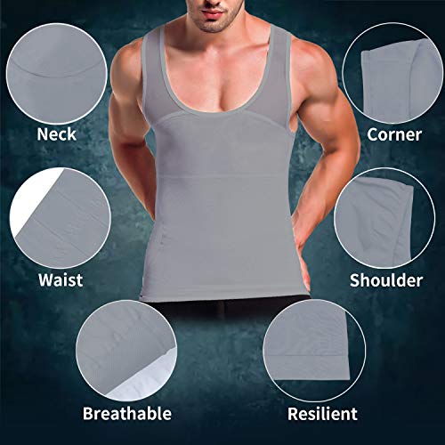 GKVK Mens Slimming Body Shaper Vest Chest Compression Shirt Abs Abdomen Slim Tank Top Undershirt Grey - Thumbnail 7