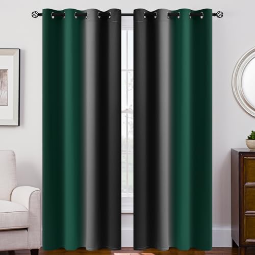 Image of SimpleHome Ombre Green and Black Room Darkening Curtains 84 inches Length | Bedroom Curtains,Grommet Gradient Light Blocking Window Curtains for Living Room,Thermal Insulated Drapes 2 Panels,52wx84L