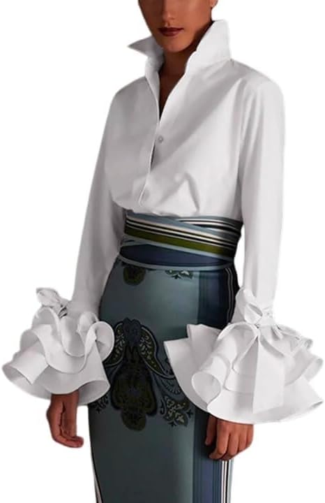 UOOZEE Womens Button Down Shirt Long Sleeve Dress Shirts Solid Work Blouse