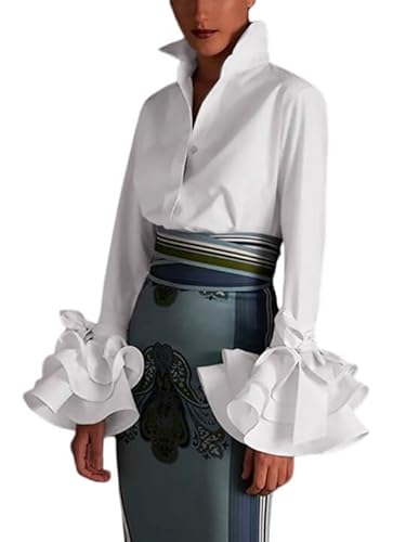 UOOZEE Womens Button Down Shirt Long Sleeve Dress Shirts Solid