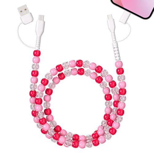 Aolcev 4 in 1 USB C Cable Multi Beaded for iPhone Charger Cord for iPhone 17 16 15 Pro Max MFi Certified 3.3FT Fast Charging Cable 66W USB A Type C iOS Cable for iPhone 14 13 Pro Max Galaxy S25 Pink