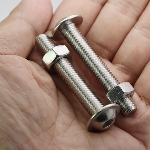 (10 pcs) M8 x 40mm Hex Socket Screws with Flange and Nuts Set 304 Stainless Steel Pan Head Screws, Silver tone, M8x40mm (10 Pieces) - Image 4