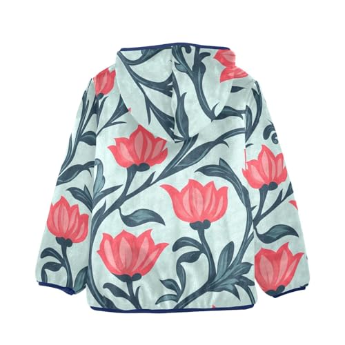 Red Flowers Girls Fleece Jacket Girls Fall Jacket Girls Zip Up Hoodie Girls Sherpa Jacket 2-10T2
