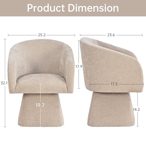 Image of VKNOW Upholstered Swivel Dining Chairs Set of 4 with Barrel Back and Arm | Modern Accent Arm Chair with Thickened Cushion, Soft Chenille Fabric, for Dining Room, Living Room, Vanity, Khaki