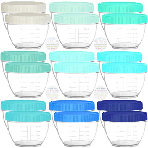 Image of Youngever 18 Sets Baby Food Storage, 2 Ounce Plastic Baby Food Containers with Lids and Labels (Coastal Colors)