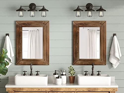 Barnyard Designs 61cm x 81.5cm Decorative Torched Wood Frame Wall Mirror, Large Rustic Farmhouse Mirror Decor, Vertical or Horizontal Hanging, For Bathroom Vanity, Living Room or Bedroom, Brown