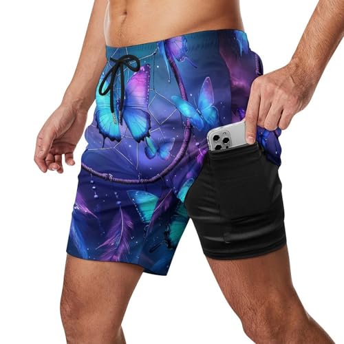 Dream Catcher Butterfly Purple Beach Shorts for Men Swim Trunks Quick Dry Swim Shorts with Compression Liner Pocket2