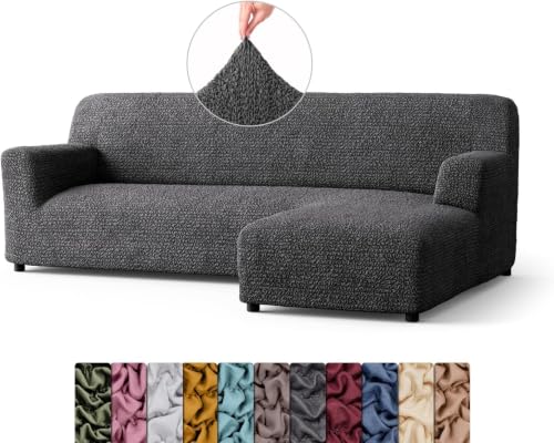 Image of Bellissima Sofa Covers - Premium Luxury Microfibra Plain Stretchable Sofa Cover Fully Covered Slipcover, Imported from Italy (Graphite, L Shape Right-UN)